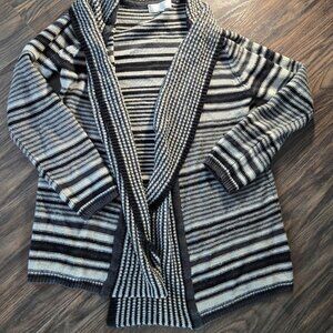 CAROLYN TAYLOR Black & Gray Striped Soft Acrylic Cardigan Sweater SIZE L